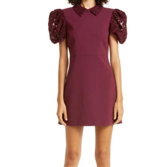 Likely Dress Williams lace puff sleeves minidress red size 12 - Picture 1 of 7